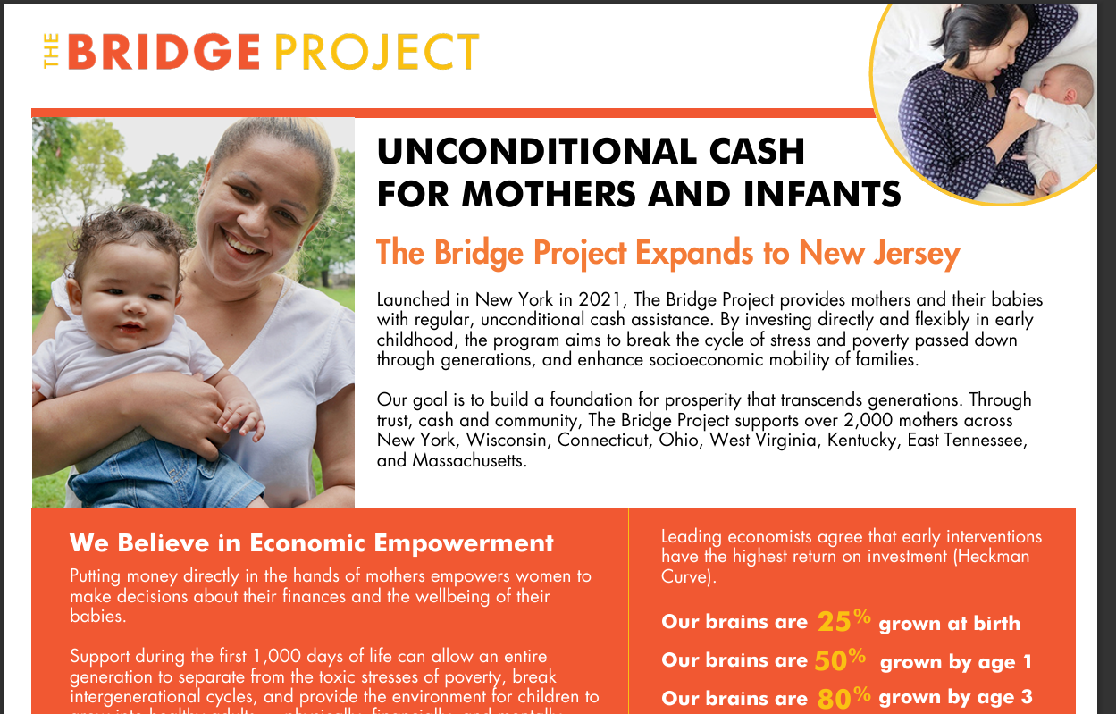The Bridge Project Expands to New Jersey: Unconditional Cash Assistance for Mothers and Infants
